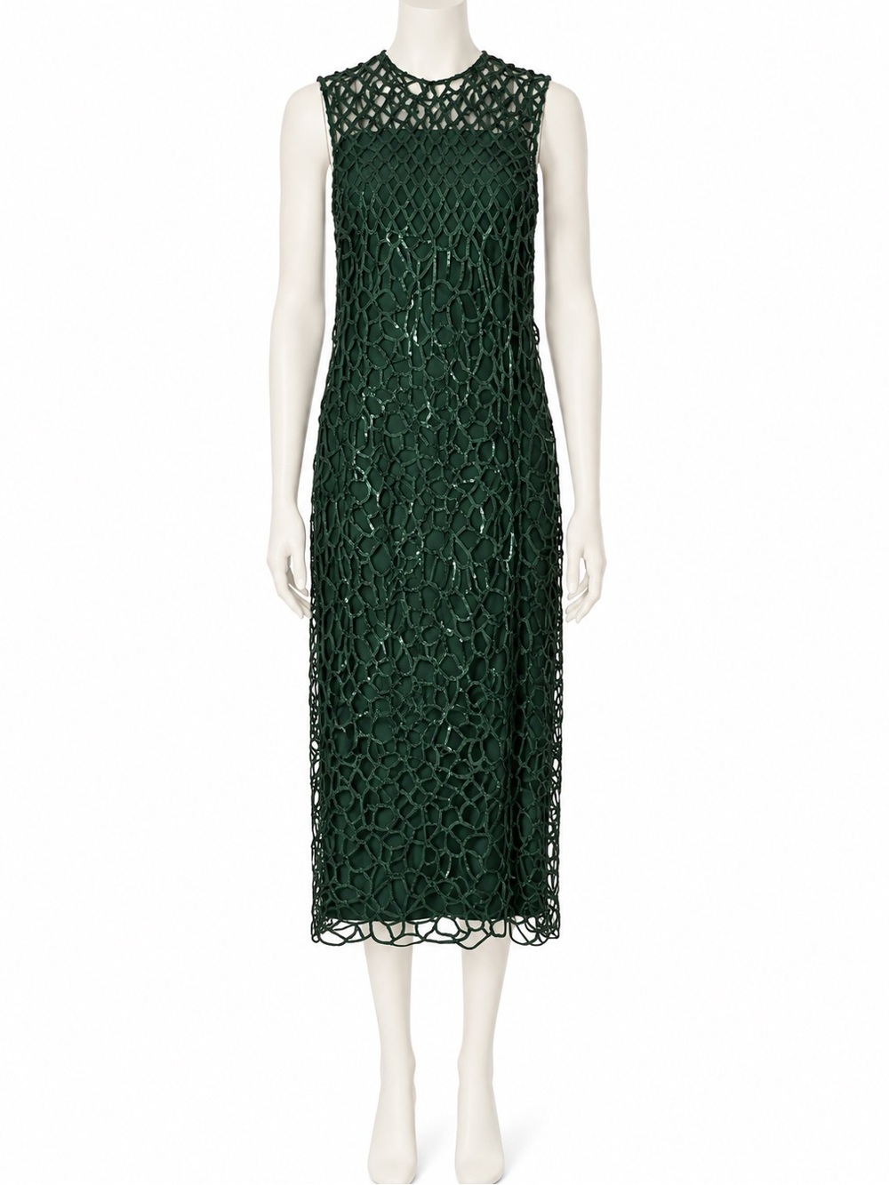 ML Monique Lhuillier Green Lace Midi Dress Size 4 Sleeveless Sheath NWOT